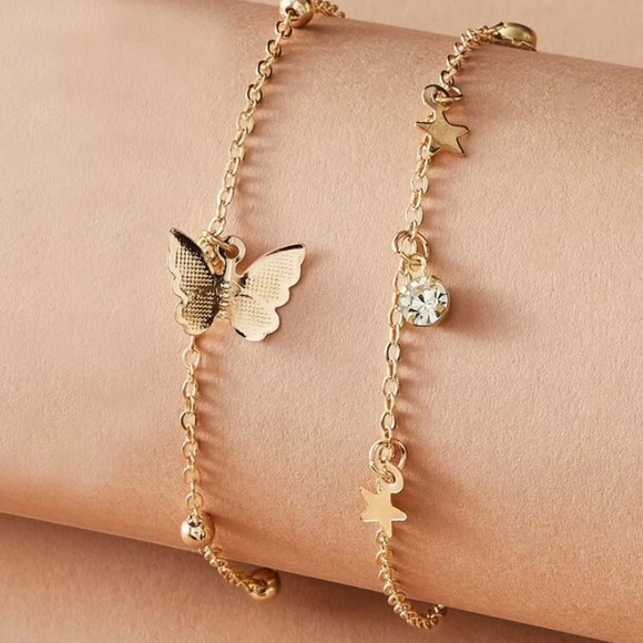 Jewelry - 3/$30 Gold Butterflies w/ rhinestone 2pc bracelet